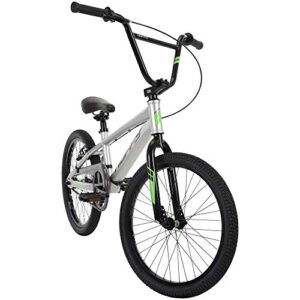 Huffy Axilus 20" Kid's BMX Bike, Beginner Level Rider, Ages 5+ Years Old, 3 Piece Steel Crank, 44/16 Gearing, Rugged and Durable, Strong and Lightweight for Speed and Handling, Matte Silver