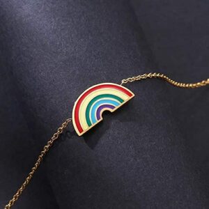 Rainbow Necklace for Women Stainless Steel Enamel Rainbow Charm Pendant Gold Plated Fashion Jewelry Birthday Gift for Her