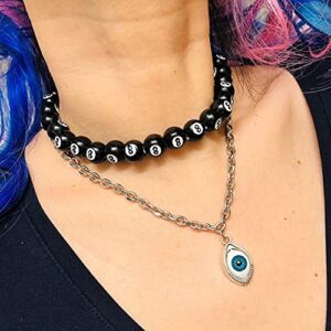 Billiard 8 Ball Choker Necklace Black # 8 Lucky Vintage Statement Y2K Goth Punk Cool Indie Creative Necklace Bracelet for Women Men… (Style1 Choker)