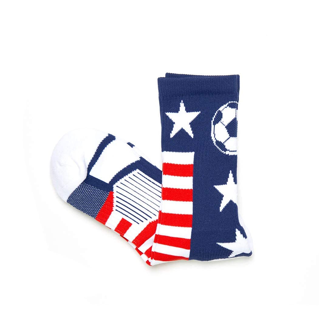 ChalkTalkSPORTS Soccer Youth Woven Mid-Calf Socks | USA | Red & White & Blue