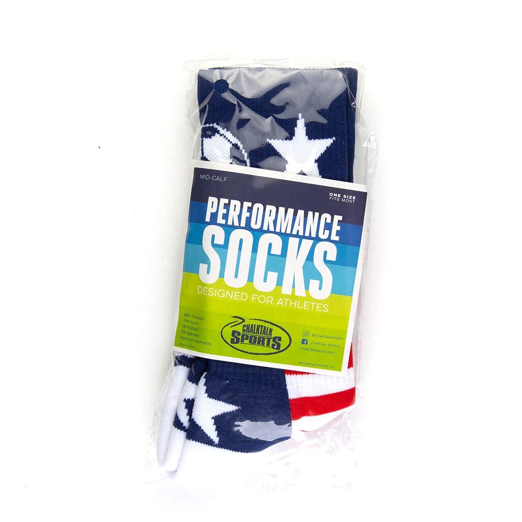 ChalkTalkSPORTS Soccer Youth Woven Mid-Calf Socks | USA | Red & White & Blue