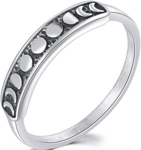 jude jewelers retro vintage stainless steel moon phase shape crescent stacking wedding band promise ring (silver, 15)