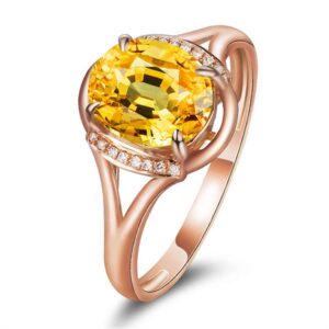 XINQI 18K Yellow Gold Yellow Citrine and CZ Women's Engagement Ring (2 Ct Oval Gemstone Birthstone, Available 6,7,8,9,10) (10)