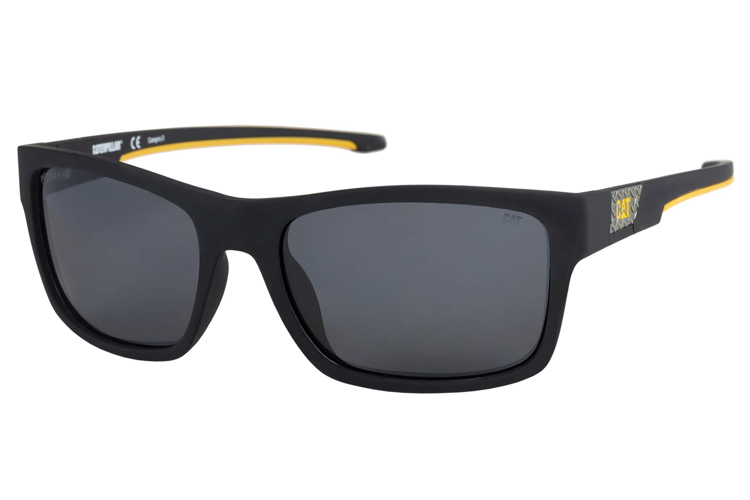 Caterpillar Men's Coder Polarized Sunglasses Square, Rubberized Matte Black, 60 mm