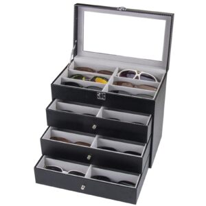 WUPYI 4 Layer 24 Slots Eyeglass Sunglass Storage Box Display Glasses Display Case with Drawer Black