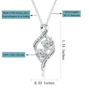 IDASANY Mother's Day Gifts for Sister from Sister Brother- 925 Sterling Silver Always My Sister Forever My Friend Love Heart Pendant Necklace, 18" (with Giftbox)