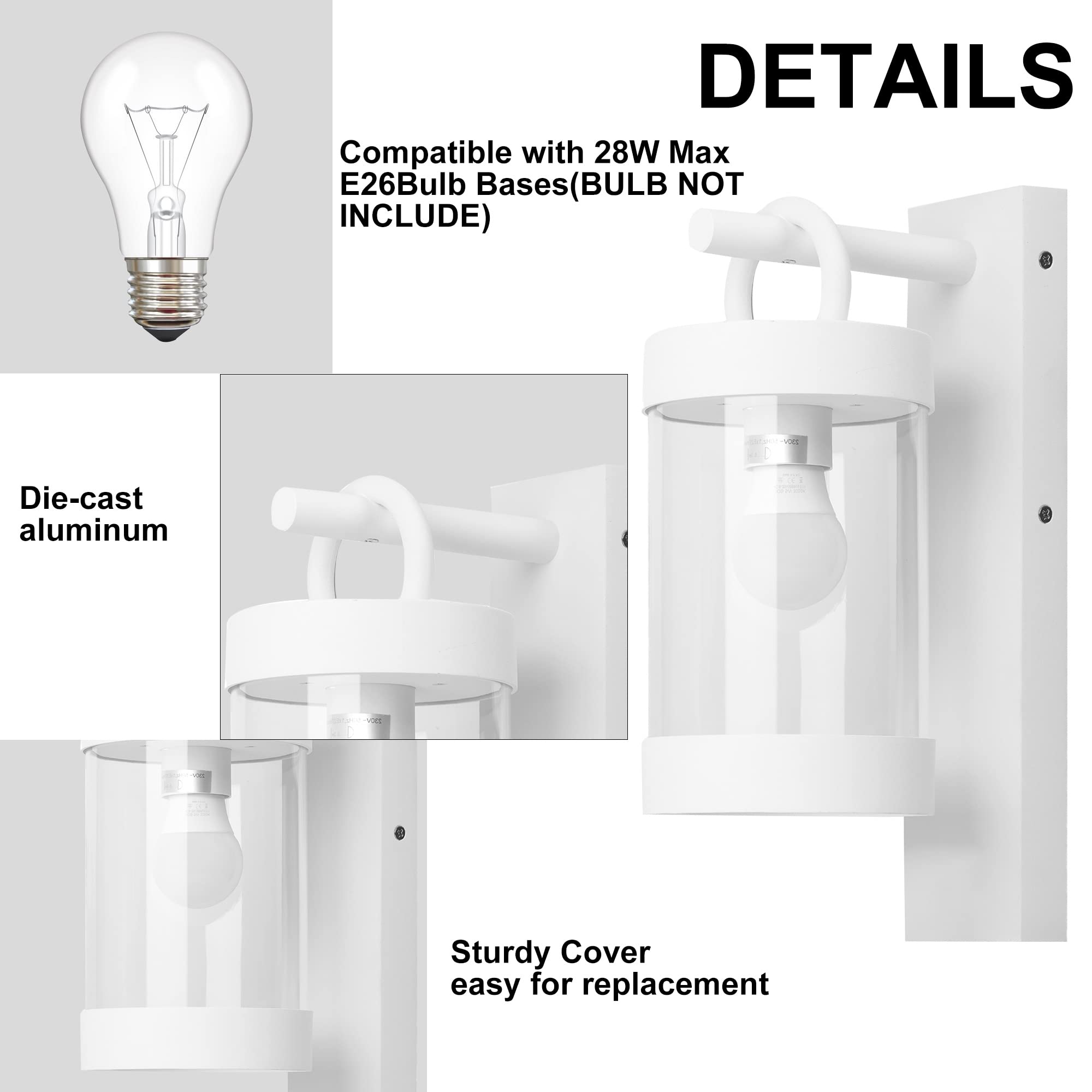 Inowel Porch Light White Dusk to Dawn Outdoor Wall Light,13in Large Exterior Lighting Fixture for House Garage Front Door,Waterproof Outside Hanging Lamp E26 Wall Mount Lantern(Bulb Not Include)