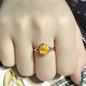 XINQI 18K Yellow Gold Yellow Citrine and CZ Women's Engagement Ring (2 Ct Oval Gemstone Birthstone, Available 6,7,8,9,10) (10)