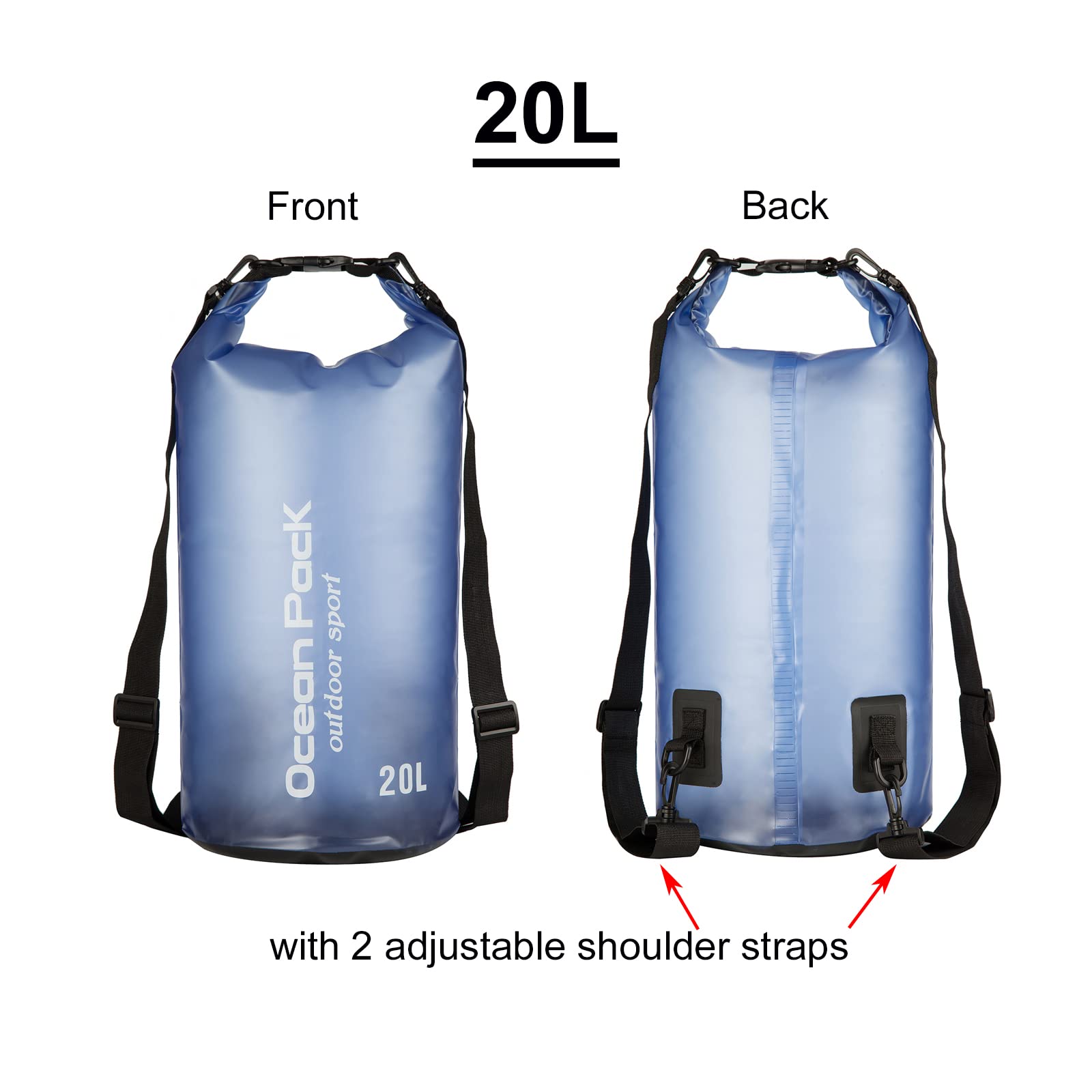 Baitoo Floating Waterproof Dry Bag for Women Men,10L/20L Roll Top Lightweight Waterproof Dry Storage Bag Backpack For Watersports,Travel,Swimming,Boating,Kayaking,Camping and Beach (Blue, 20L)