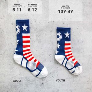 ChalkTalkSPORTS Soccer Youth Woven Mid-Calf Socks | USA | Red & White & Blue