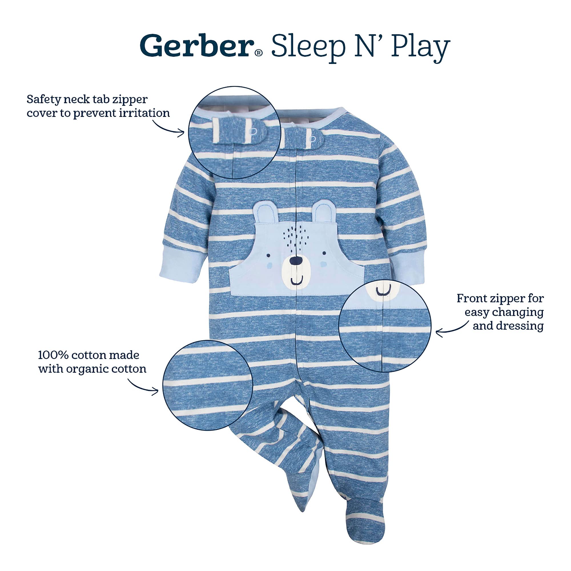 Gerber Baby Boys 2-Pack Sleep 'N Play Bear Green 0-3 Months