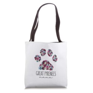 Great Pyrenees Mama Floral Paw Dog Mom Tote Bag