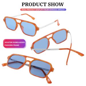 FEISEDY Vintage Square 70s Flat Aviator Sunglasses Women Men Metal Design Shades B2752