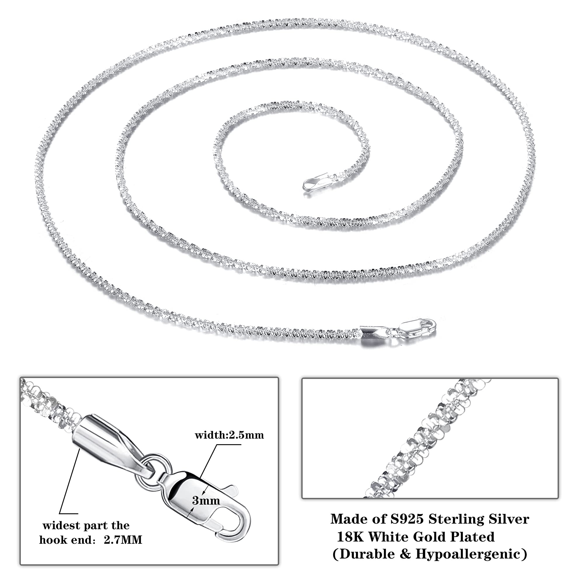 MILACOLATO 925 Sterling Silver 2MM Sparkle Mirror Link Chain for Women 18K Gold Plated Durable Italian Silver Choker Necklace Chain Jewelry - Lobster Claw Clasp 16/18/20/22/24/26 Inches