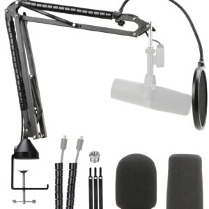 YOUSHARES SM7B Boom Arm with SM7B Pop Filter/Windscreen - Upgraded Mic Arm Compatible with Shure SM7B Dynamic Vocal Microphone, Heavy Duty Mic Stand Provide More Ways to Create.