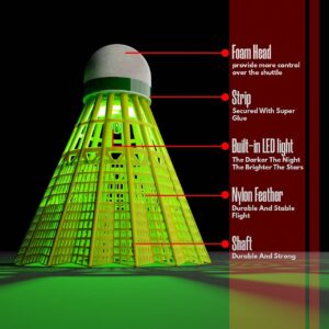 EAGLES LED Badminton Shuttlecocks - 5 Pack Lighting Birdies, Nylon Glow in The Dark Birdie Balls for Baseball Practice- Plastic Light Up Birdies for Outdoor Indoor Sports Activities