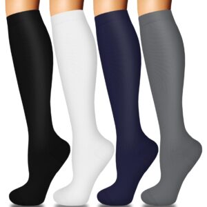 Iseasoo 4 Pairs Compression Socks for Women Men Circulation-Best Support for Nurses,Running,Athletic,Travel L-XL