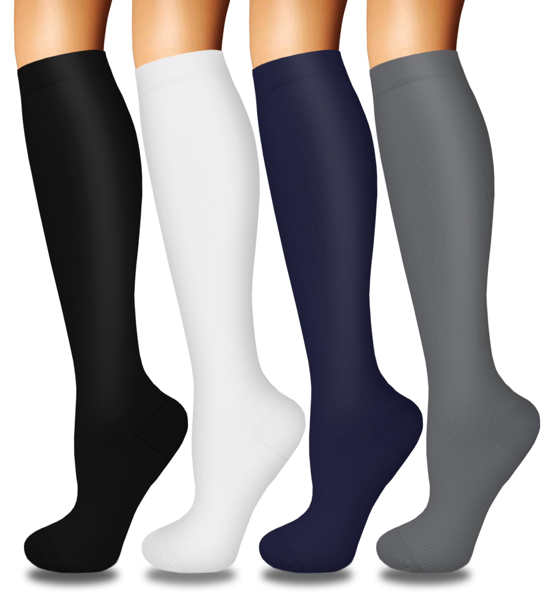 Iseasoo 4 Pairs Compression Socks for Women Men Circulation-Best Support for Nurses,Running,Athletic,Travel L-XL