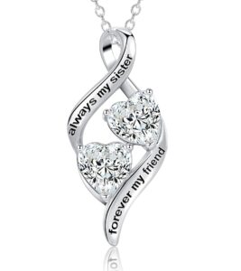 idasany mother's day gifts for sister from sister brother- 925 sterling silver always my sister forever my friend love heart pendant necklace, 18" (with giftbox)