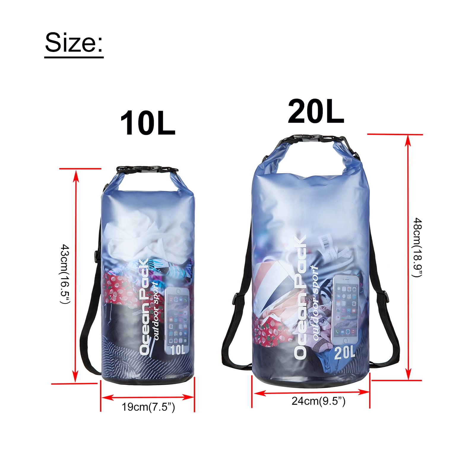 Baitoo Floating Waterproof Dry Bag for Women Men,10L/20L Roll Top Lightweight Waterproof Dry Storage Bag Backpack For Watersports,Travel,Swimming,Boating,Kayaking,Camping and Beach (Blue, 20L)