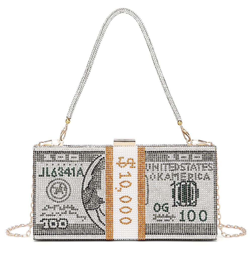 Covelin Dollar Clutch Purse for Women from, Rhinestone Evening Handbag Money Bag Grey