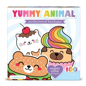 yummy animal kids bandages, 100 ct super cute designs | wear like stickers, adhesive bandages for minor cuts, scrapes, burns. easter basket stuffers for kids & toddlers