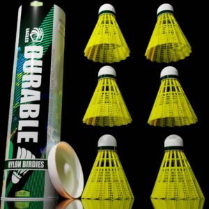 EAGLES Badminton Birdies Nylon Feather Bedminton Shuttlecocks - Plastic Birdie Ball Set for Indoor & Outdoor Baseball Practice ~ Stable & Durable Shuttle Cocks for Kids & Adults (12 Pack Yellow)