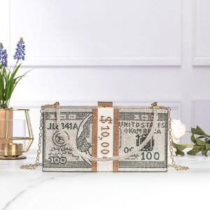 Covelin Dollar Clutch Purse for Women from, Rhinestone Evening Handbag Money Bag Grey