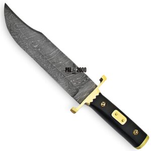 PAL 2000 KNIVES DBK-9914 Custom Handmade Damascus Steel Hunting Bowie Blade Knife Micarta Handle