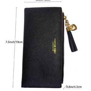 Yafanqi Wallet for Women Leather Purse Credit Card Organizer Girls Cute Zipper Large Long Coin Wallets (C-Black)