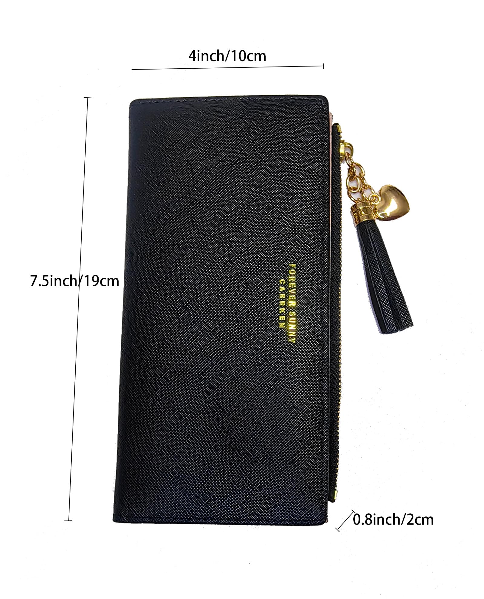 Yafanqi Wallet for Women Leather Purse Credit Card Organizer Girls Cute Zipper Large Long Coin Wallets (C-Black)