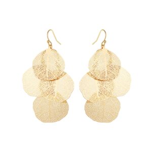 bohemian boho filigree leaf chandelier dangle earrings for women – handcrafted delicate – 14k gold plated – lightweight (gold - 3 layered circle leaf chandelier)