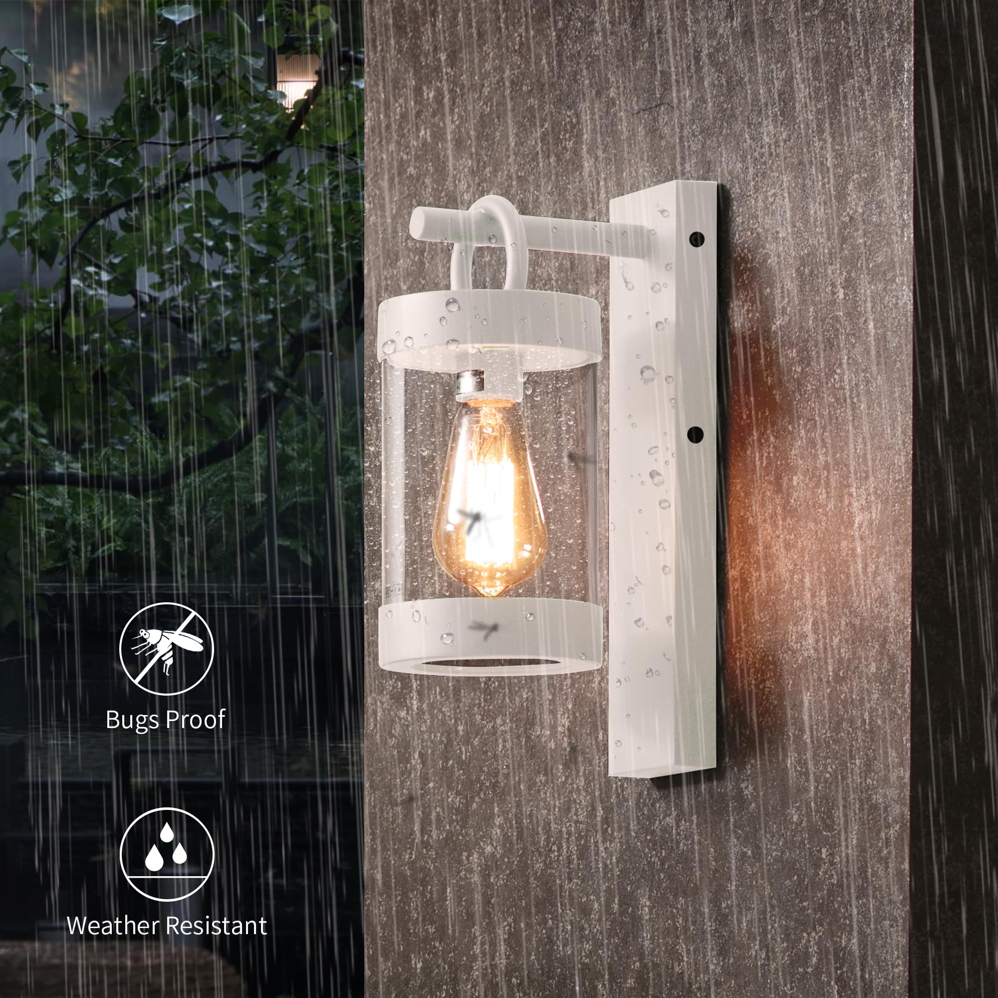 Inowel Porch Light White Dusk to Dawn Outdoor Wall Light,13in Large Exterior Lighting Fixture for House Garage Front Door,Waterproof Outside Hanging Lamp E26 Wall Mount Lantern(Bulb Not Include)