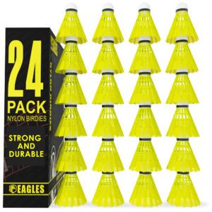 EAGLES Badminton Birdies Nylon Feather Bedminton Shuttlecocks - Plastic Birdie Ball Set for Indoor & Outdoor Baseball Practice ~ Stable & Durable Shuttle Cocks for Kids & Adults (12 Pack Yellow)