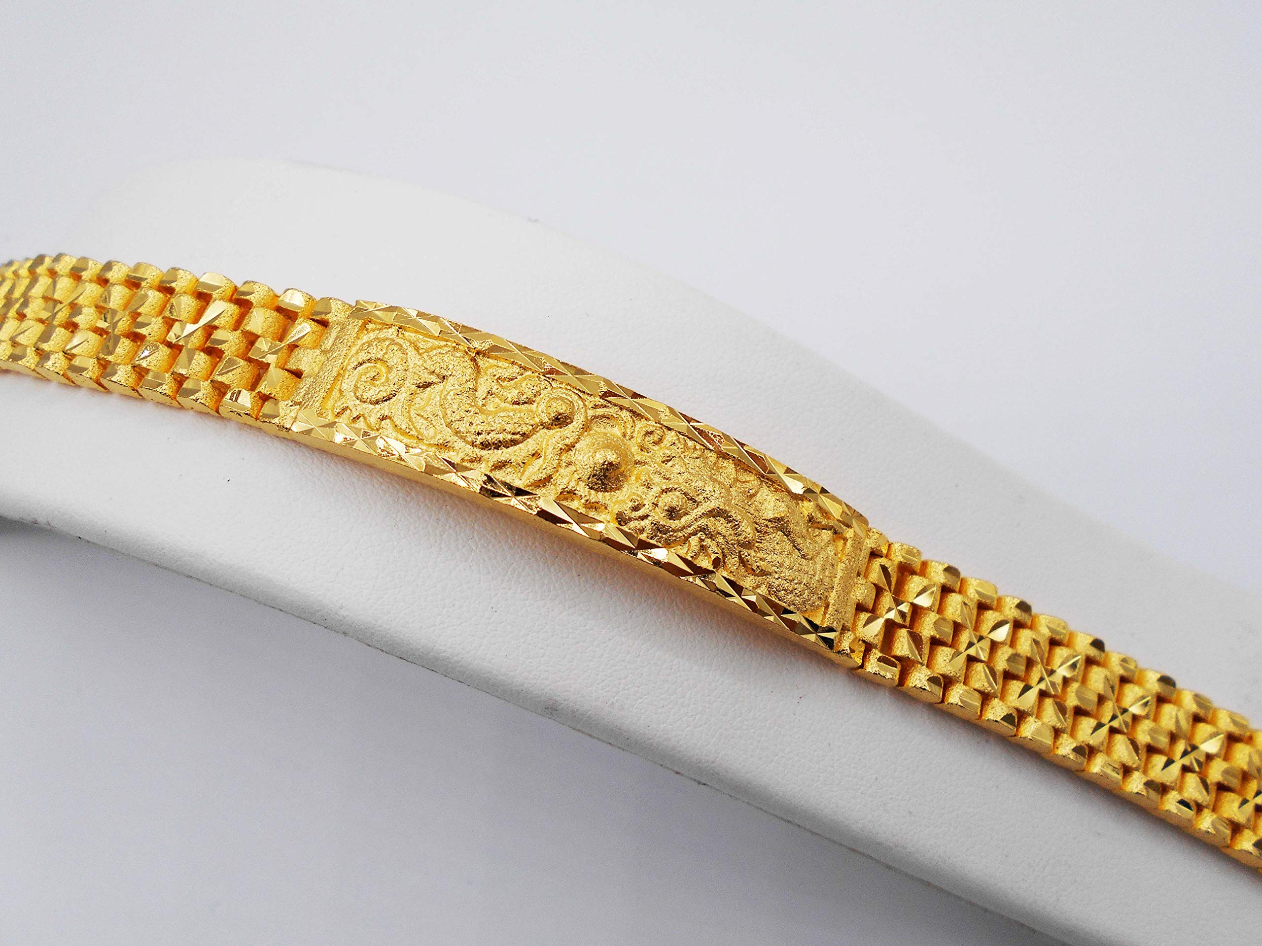 arrawana77 Guardian lions Thai Gold Plated Bangle 24k Thai Baht Yellow Gold Filled Jewelry Bracelet 7 Inch 32 Grams 13 mm