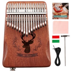 weetotung kalimba thumb piano 17keys and stress relief, contained 6.35mm aux cable connection with speaker eq pick up and the tool set for tuning