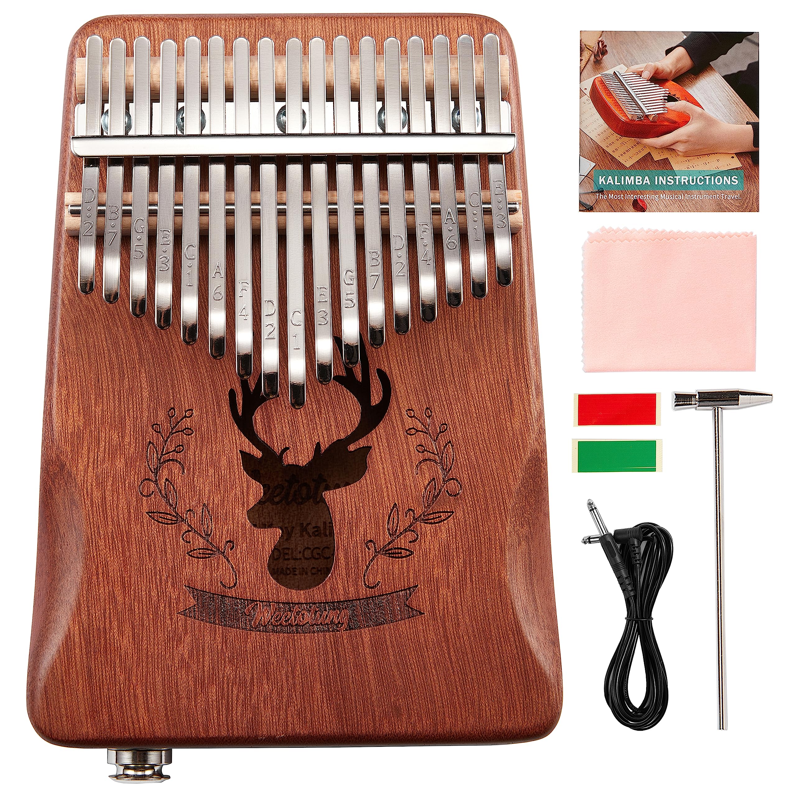 WEETOTUNG Kalimba Thumb Piano 17keys and Stress Relief, Contained 6.35mm Aux Cable Connection with Speaker EQ Pick up and the tool set for tuning