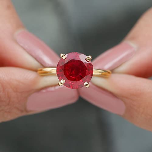 Rosec Jewels Certified Lab Grown Ruby 9mm Round Shape Engagement Ring for Women, AAAA Quality, Ruby Solitaire Ring - Ready to Gift, 14K Yellow Gold, Size:US 11.50