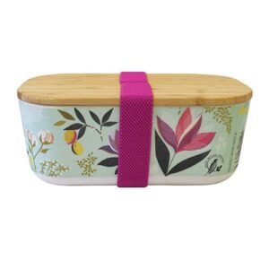 Portico Designs Bamboo Lunchbox Sara Miller London Plastic-Free Bento Box Lunch Container, 7.75" x 4.75", Orchard Floral-Duck Egg