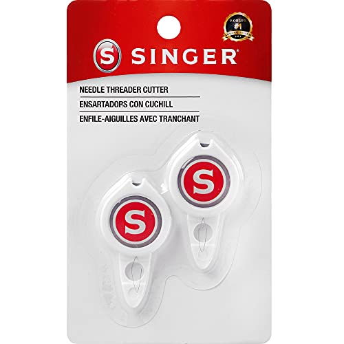 SINGER Sewing Needle Threaders with Built-in Thread Cutter, Set of 2