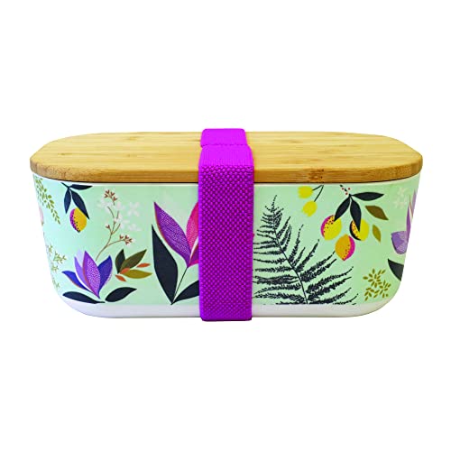 Portico Designs Bamboo Lunchbox Sara Miller London Plastic-Free Bento Box Lunch Container, 7.75" x 4.75", Orchard Floral-Duck Egg