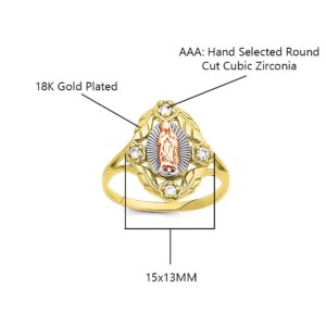 Savlano 18K Gold Plated Yellow White & Rose Tri Color Lady of Guadalupe Virgin Mary with 4 Round Cut Cubic Zirconia Women Religious Ring (7)