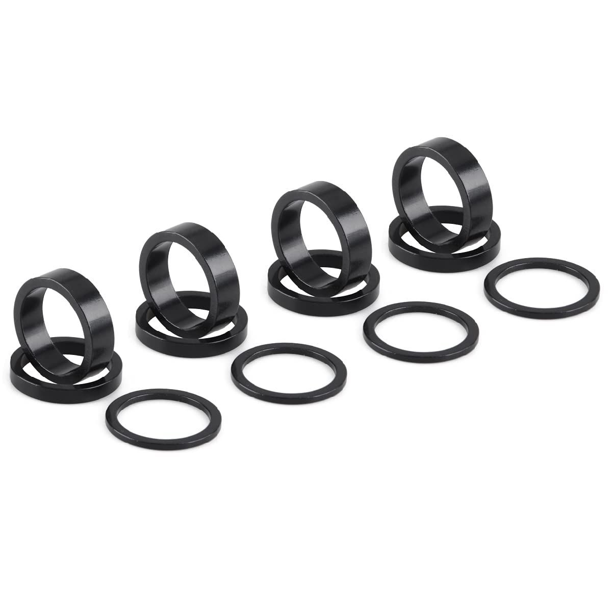 Azarxis 12 PCS Bicycle Headset Spacer Bike Handlebar Stem Spacers Threadless Aluminum Alloy Fork Washer Set Fit 1 1/8-Inch Stem for MTB BMX Mountain Road Bikes 2mm 5mm 10mm (Black - 12 PCS)