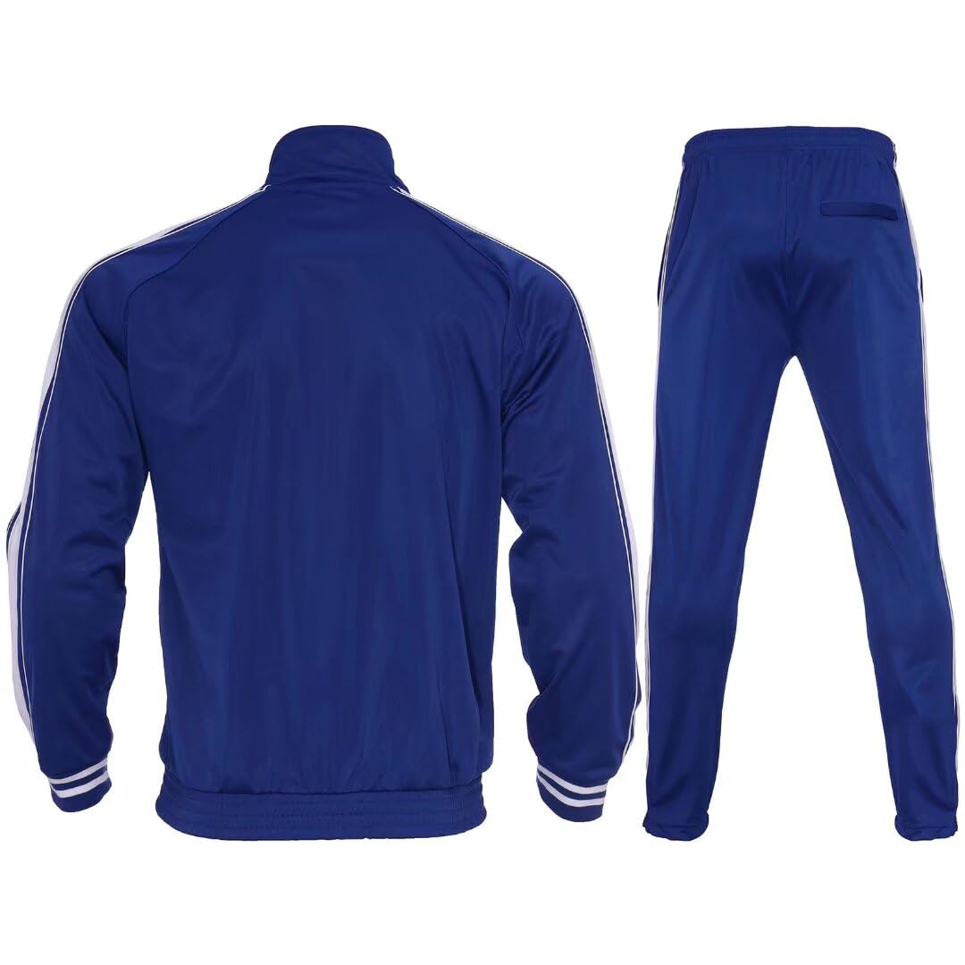 R RAMBLER 1985 Zusmen Mens Athletic 2 Piece Tracksuit Sets Casual Jogging Suits Full Zip Sports Set Stand-up collar Sweatsuit fo Men RoyalblueL