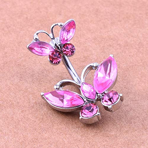 Caiyao 3 Pcs Butterfly Navel Ring Navel Piercing Belly Bar Body Jewelry Belly Button Rings Butterfly Dangle Belly Button Ring Surgical Steel Butterfly Cubic Zirconia Navel Piercing Jewelry-Style C