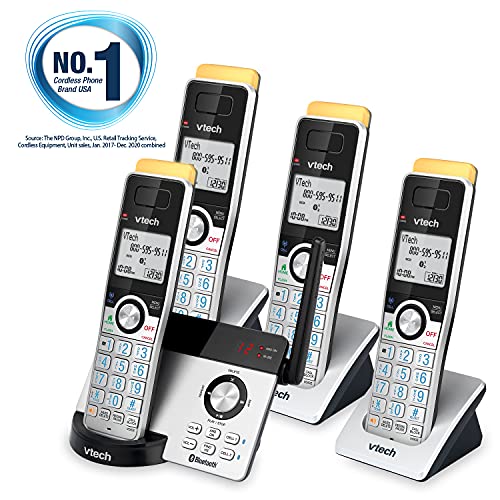 VTech IS8121-4 Super Long Range up to 2300 Feet DECT 6.0 Bluetooth 4 Handset Cordless Phone for Home with Answering Machine, Call Blocking, Connect to Cell, Intercom and Expandable to 5 Handsets