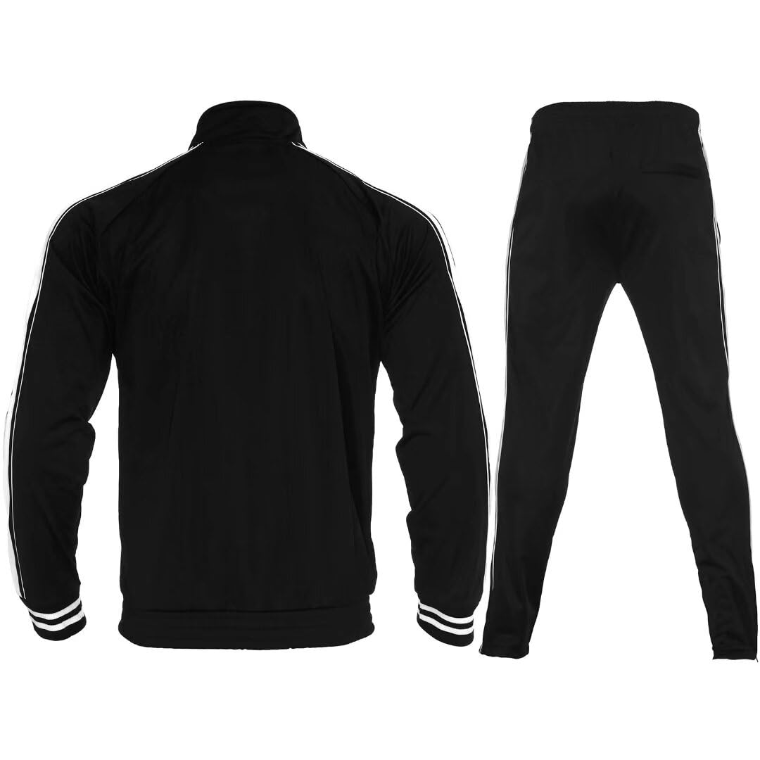 R RAMBLER 1985 Zusmen Mens Athletic 2 Piece Tracksuit Sets Casual Jogging Suits Full Zip Sports Set Stand-up collar Sweatsuit fo Men BlackXL