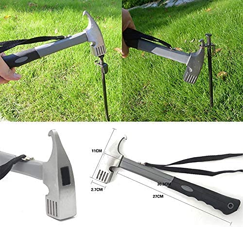 Linwnil Tent Stakes Camping Hammer Accessories Set , 12Pcs Heavy Duty 8in Tent Stakes, 1Pce Camping Hammer (Gray) Forged Steel Unbent Tent Pegs-Ideal Camping Stakes for Rocky/Hard Places