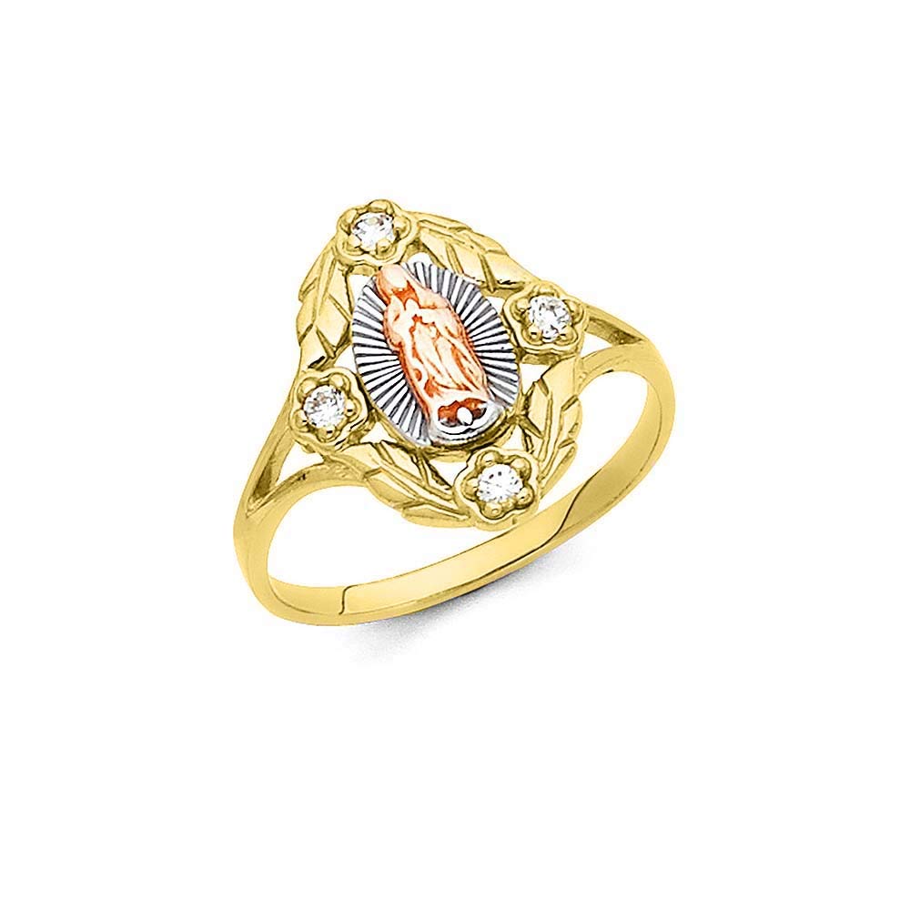 Savlano 18K Gold Plated Yellow White & Rose Tri Color Lady of Guadalupe Virgin Mary with 4 Round Cut Cubic Zirconia Women Religious Ring (7)