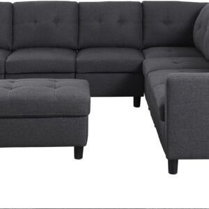 asunflower Sectional Sofa Ottoman Set Modular Couch with Console Cup Holder,6 Seater Modern Sectional Couches for Livning Room Corner L Shape Fabric Sofa Couch with Charge Ports, Dark Grey